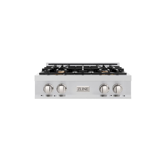 ZLINE 30 in. Classic Gas Rangetop with 4 Brass Burners and Porcelain Cooktop in Stainless Steel (RT-BR-30)