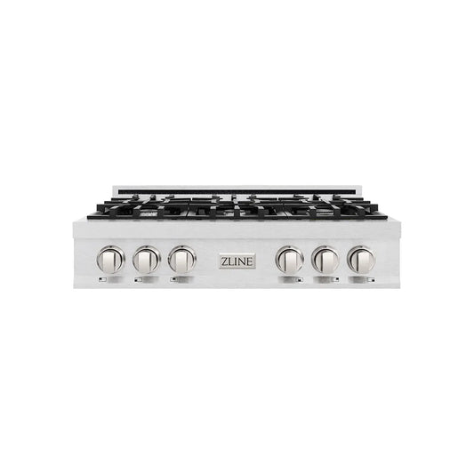 ZLINE 36 in. Classic Gas Rangetop with 6 Burners and Porcelain Cooktop in Satin Stainless Steel (RTS-36) main image.