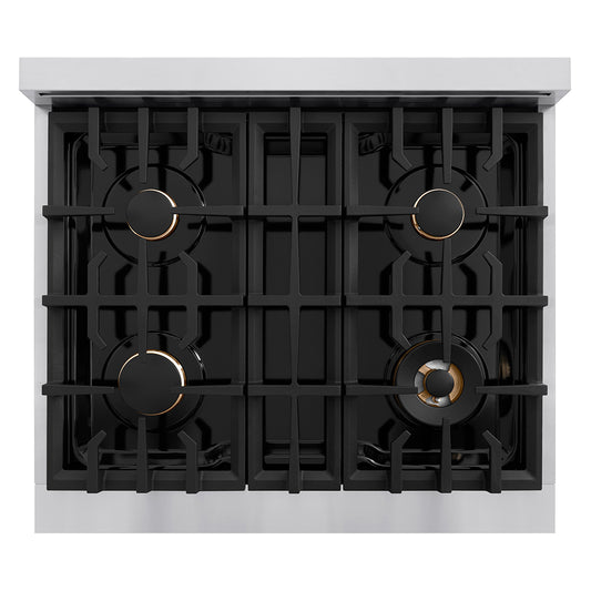 ZLINE Autograph Edition 30 in. Classic Gas Rangetop with 4 Burners and Porcelain Cooktop in Stainless Steel with Champagne Bronze Accents (RTZ-30-CB)