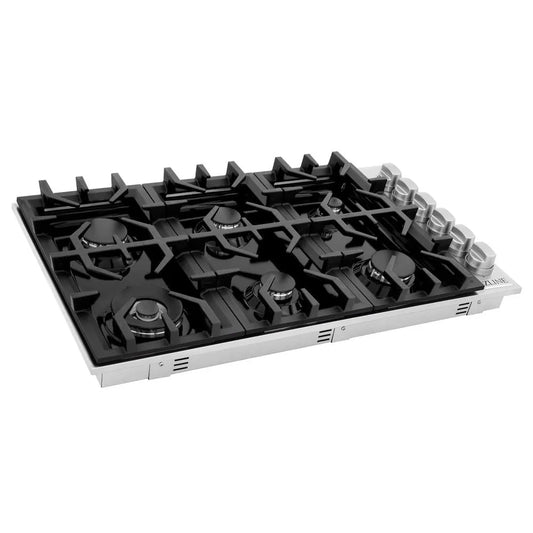 ZLINE 36 in. Gas Cooktop with 6 Burners and Black Porcelain Top (RC36-PBT) main image.