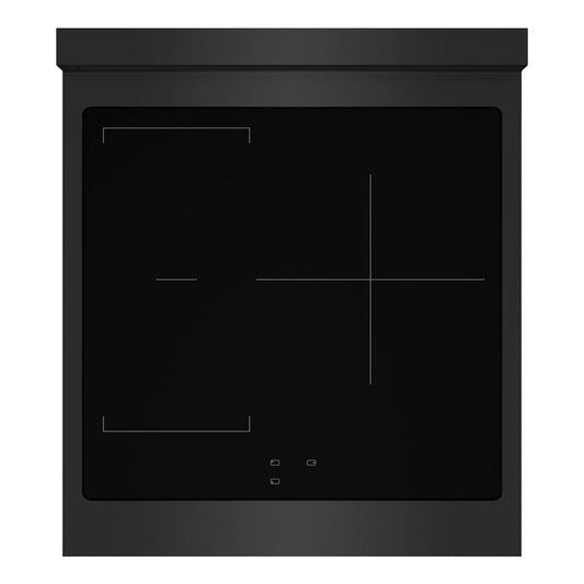 ZLINE 24 in. 3.2 cu. ft. Marino Induction Range with 3 Element Cooktop and Electric Convection Oven in Black Stainless Steel (MINRB-24) top-down, above cooking surface.