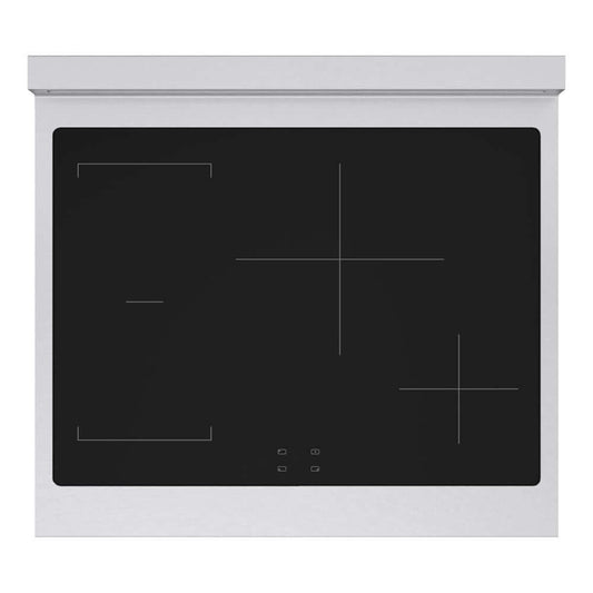ZLINE Autograph Edition 30 in. 4.2 cu. ft. Marino Induction Range with 4 Element Cooktop and Electric Convection Oven in Satin Stainless Steel with White Matte Door and Matte Black Accents (MINRSZ-WM-30-MB) top-down, above cooking surface.