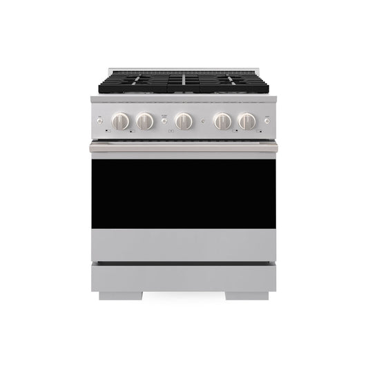 ZLINE 30 in. 4.2 cu. ft. Marino Dual Fuel Range with Gas Cooktop and Electric Convection Oven in Stainless Steel with 4 Brass Burners (MDR-BR-30) main image.