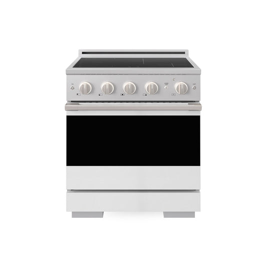 ZLINE 30 in. 4.2 cu. ft. Marino Induction Range with 4 Element Cooktop and Electric Convection Oven in Stainless Steel with White Matte Door (MINR-WM-30)