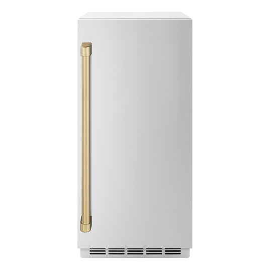 ZLINE Autograph Edition 15 in. Touchstone Nugget Ice Maker with Drain Pump and Solid Stainless Steel Door with Champagne Bronze Handle (INGDZ-ST-15-CB)