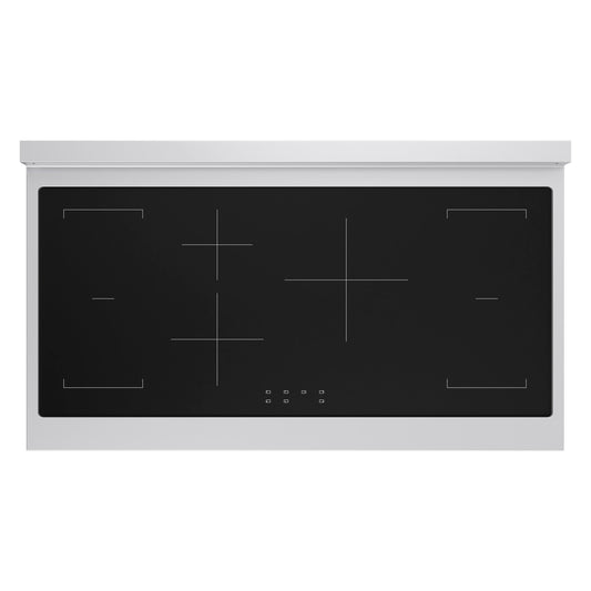 ZLINE Autograph Edition 48 in. 6.7 cu. ft. Paramount Induction Range with 7 Element Cooktop and Dual Ovens in Stainless Steel with Polished Gold Accents (SINRZ-48-G) top-down, above cooking surface.