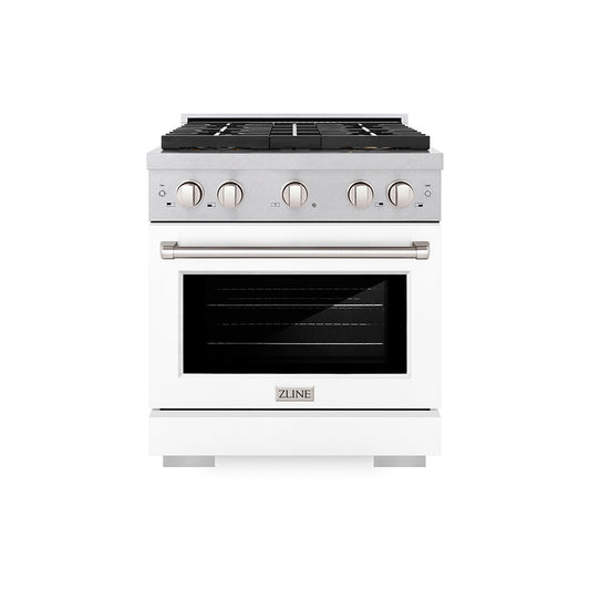 ZLINE 30 in. 4.2 cu. ft. Paramount Dual Fuel Range with 4 Burner DuoPro™ Cooktop and Electric Convection Oven in Satin Stainless Steel with White Matte Door (PSDRS-WM-30)