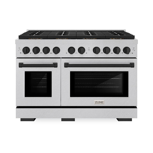 ZLINE Autograph Edition 48 in. 6.7 cu. ft. Paramount Dual Fuel Range with 8 Burner DuoPro™ Cooktop and Dual Ovens in Satin Stainless Steel and Matte Black Accents (PSDRSZ-48-MB)