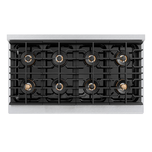 ZLINE Autograph Edition 48 in. 6.7 cu. ft. Paramount Dual Fuel Range with 8 Burner DuoPro™ Cooktop and Dual Ovens in Satin Stainless Steel with White Matte Doors and Champagne Bronze Accents (PSDRSZ-WM-48-CB)
