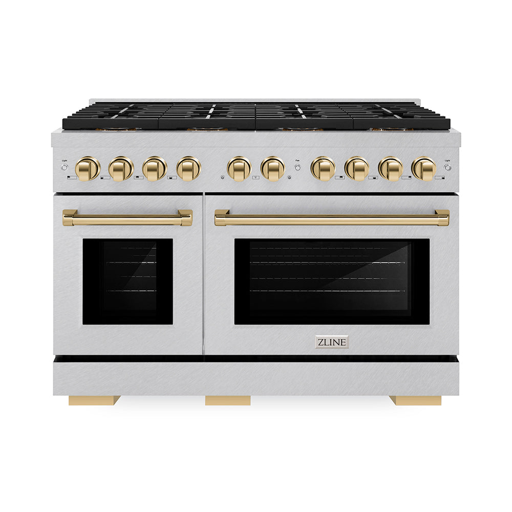 ZLINE Autograph Edition 48 in. Paramount Gas Rangetop with 8 Burner DuoPro™ Cooktop in Black Satin Stainless Steel and Polished Gold Accents (PSRTBSZ-48-G)