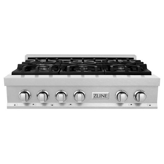 ZLINE 36 in. Legacy Gas Rangetop with 6 Burners and Porcelain Cooktop in Satin Stainless Steel (RTS-36) front.