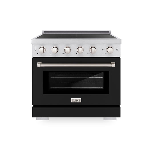 ZLINE 36 in. 5.2 cu. ft. Paramount Induction Range with 5 Element Cooktop and Electric Convection Oven in Satin Stainless Steel with Black Matte Door (SINRS-BLM-36)