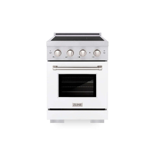 ZLINE 24 in. 3.2 cu. ft. Paramount Induction Range with 3 Element Cooktop and Electric Convection Oven in Satin Stainless Steel with White Matte Door (SINRS-WM-24)