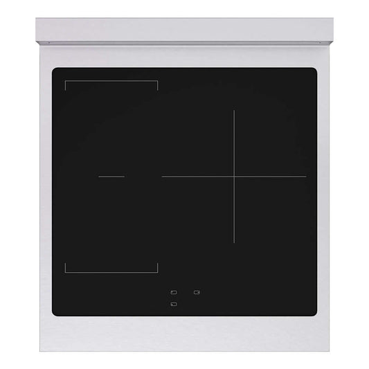ZLINE 24 in. 3.2 cu. ft. Paramount Induction Range with 3 Element Cooktop and Electric Convection Oven in Satin Stainless Steel with White Matte Door (SINRS-WM-24) top-down, above cooktop.
