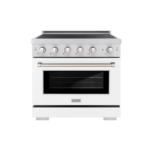 ZLINE 36 in. 5.2 cu. ft. Paramount Induction Range with 5 Element Cooktop and Electric Convection Oven in Satin Stainless Steel with White Matte Door (SINRS-WM-36)
