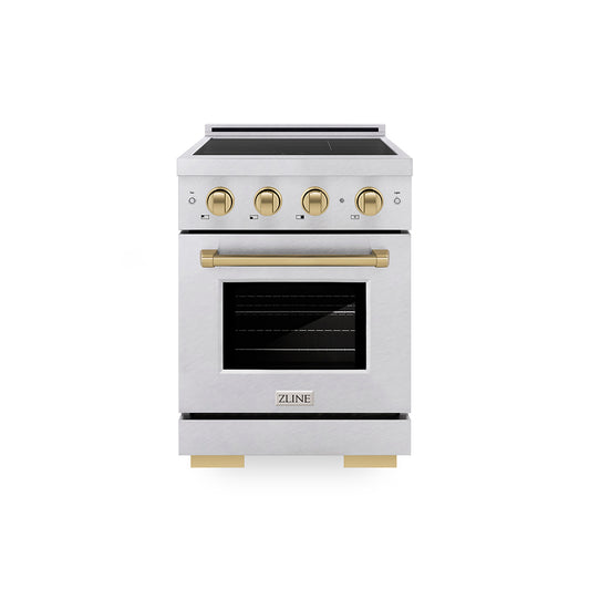 ZLINE Autograph Edition 24 in. 3.2 cu. ft. Paramount Induction Range with 3 Element Cooktop and Electric Convection Oven in Satin Stainless Steel with Champagne Bronze Accents (SINRSZ-24-CB)