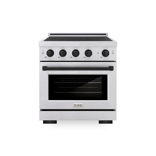 ZLINE Autograph Edition 30 in. 4.2 cu. ft. Paramount Induction Range with 4 Element Cooktop and Electric Convection Oven in Satin Stainless Steel with Matte Black Accents (SINRSZ-30-MB)