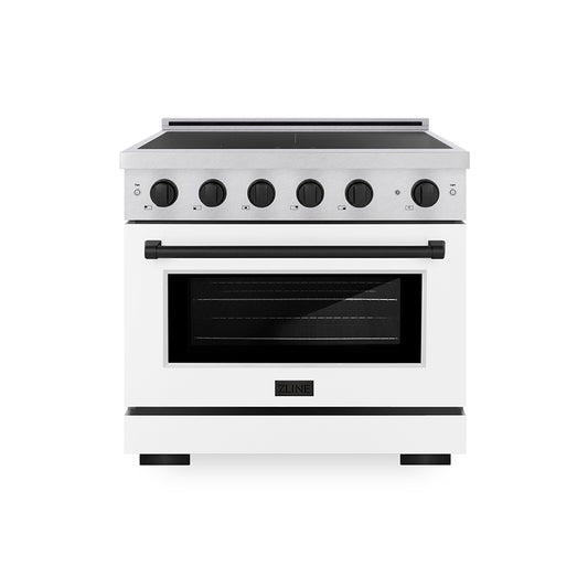 ZLINE Autograph Edition 36 in. 5.2 cu. ft. Paramount Induction Range with 5 Element Cooktop and Electric Convection Oven in Satin Stainless Steel with White Matte Door and Matte Black Accents (SINRSZ-WM-36-MB)
