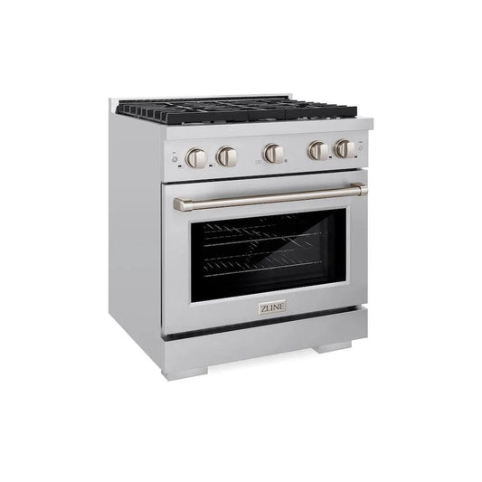 ZLINE 30 in. 4.2 cu. ft. Paramount Gas Range with Convection Gas Oven in Stainless Steel with 4 Brass Burners (SGR-BR-30) main image.