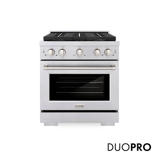 ZLINE 30 in. 4.2 cu. ft. Paramount Gas Range with 4 Burner DuoPro™ Cooktop and Convection Gas Oven in Stainless Steel (PSGR30)