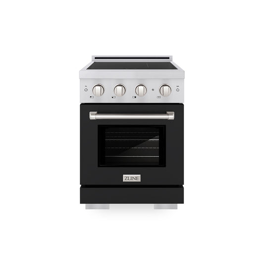ZLINE 24 in. 3.2 cu. ft. Paramount Induction Range with 3 Element Cooktop and Electric Convection Oven in Stainless Steel with Black Matte Door (SINR-BLM-24)