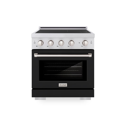 ZLINE 30 in. 4.2 cu. ft. Paramount Induction Range with 4 Element Cooktop and Electric Convection Oven in Stainless Steel with Black Matte Door (SINR-BLM-30)
