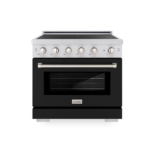 ZLINE 36 in. 5.2 cu. ft. Paramount Induction Range with 5 Element Cooktop and Electric Convection Oven in Stainless Steel with Black Matte Door (SINR-BLM-36)