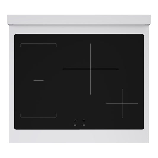 ZLINE 30 in. 4.2 cu. ft. Paramount Induction Range with 4 Element Cooktop and Electric Convection Oven in Stainless Steel with White Matte Door (SINR-WM-30) top-down, above induction cooktop.