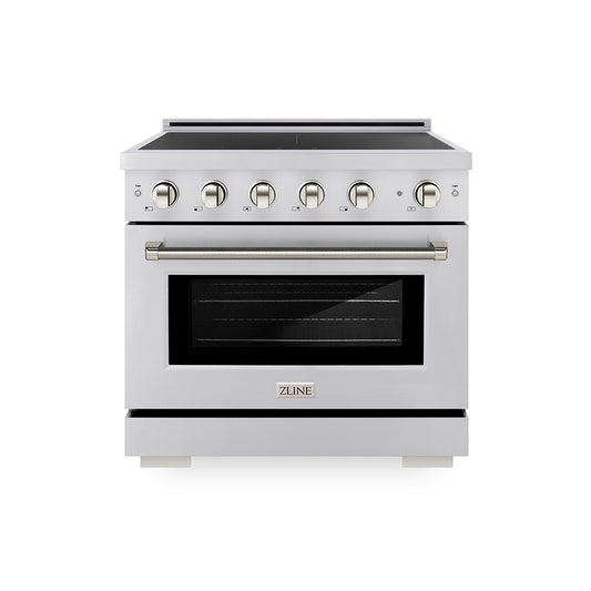 ZLINE Autograph Edition 36 in. 5.2 cu. ft. Paramount Induction Range with 5 Element Cooktop and Electric Convection Oven in Stainless Steel with Polished Nickel Helix Handle and Knob Accents (SINRZ-36-KPN)