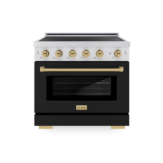 ZLINE Autograph Edition 36 in. 5.2 cu. ft. Paramount Induction Range with 5 Element Cooktop and Electric Convection Oven in Stainless Steel with Black Matte Door and Champagne Bronze Accents (SINRZ-BLM-36-CB)