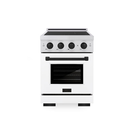 ZLINE Autograph Edition 24 in. 3.2 cu. ft. Paramount Induction Range with 3 Element Cooktop and Electric Convection Oven in Stainless Steel with White Matte Door and Matte Black Accents (SINRZ-WM-24-MB)