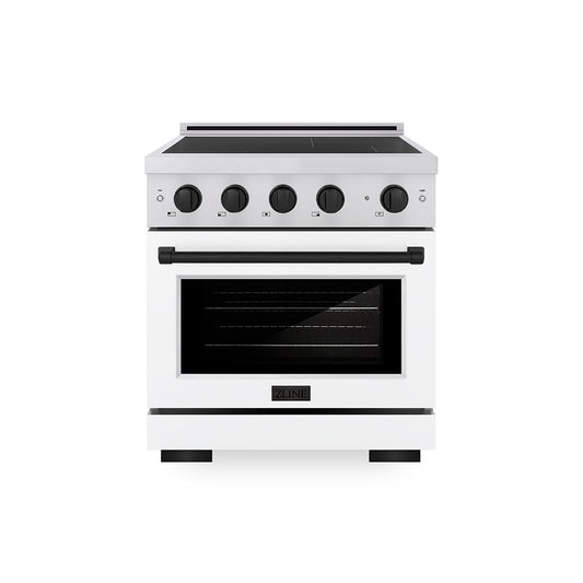 ZLINE Autograph Edition 30 in. 4.2 cu. ft. Paramount Induction Range with 4 Element Cooktop and Electric Convection Oven in Stainless Steel with White Matte Door and Matte Black Accents (SINRZ-WM-30-MB)
