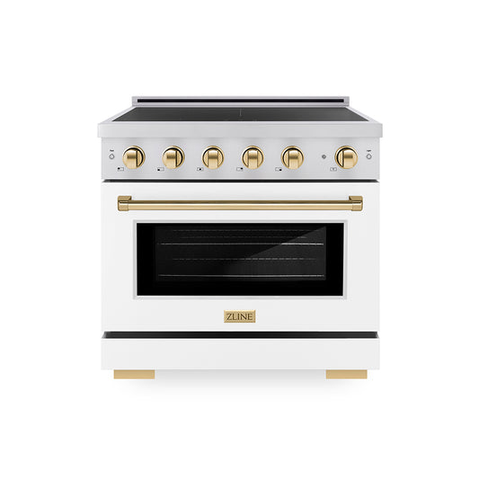 ZLINE Autograph Edition 36 in. 5.2 cu. ft. Paramount Induction Range with 5 Element Cooktop and Electric Convection Oven in Stainless Steel with White Matte Door and Polished Gold Accents (SINRZ-WM-36-G)