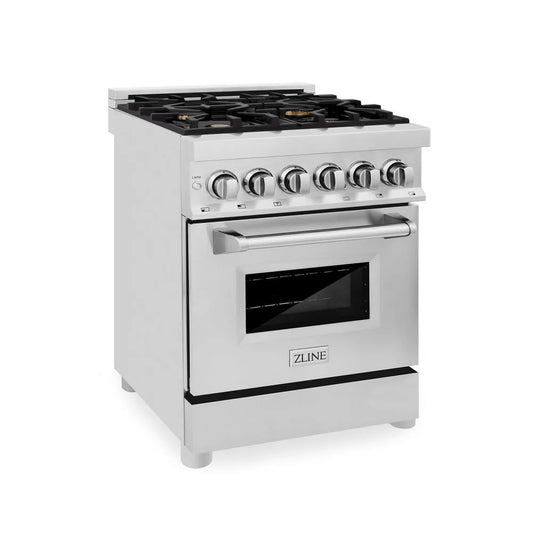 ZLINE 24 in. 2.8 cu. ft. Legacy Dual Fuel Range with Gas Cooktop and Electric Convection Oven in Stainless Steel with 4 Brass Burners (RA-BR-24) main image.