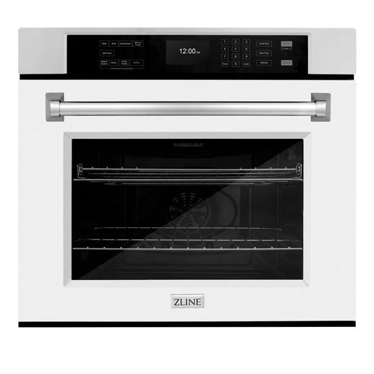 ZLINE 30 in. Professional True Convection Single Wall Oven with Air Fry and Self Clean in Stainless Steel with White Matte Door (WAS-WM-30) main image.