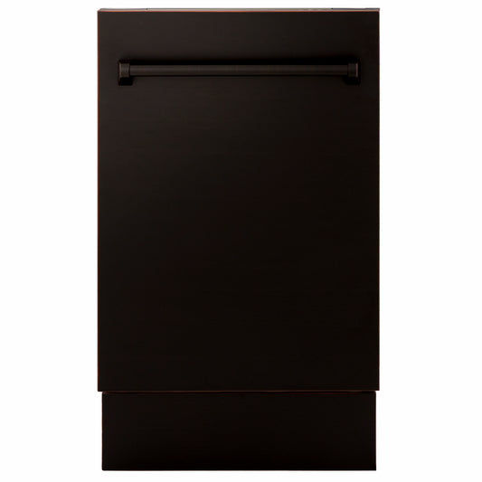 ZLINE 18 in. Tallac Series 3rd Rack Dishwasher with Auto Door Open Drying, 51dBa, Oil-Rubbed Bronze Panel (DWV-ORB-18)