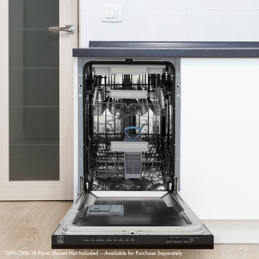 ZLINE Autograph Edition 18 in. Tallac Series 3rd Rack Dishwasher with Auto Door Open Drying, 51dBa, Panel Ready with Polished Gold Handle (DWVZ-18-G)