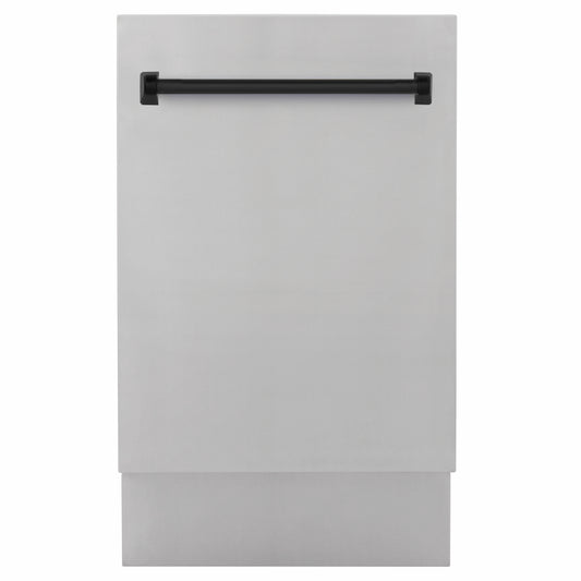 ZLINE Autograph Edition 18 in. Tallac Series 3rd Rack Dishwasher with Auto Door Open Drying, 51dBa, Stainless Steel Panel with Matte Black Handle (DWVZ-304-18-MB)
