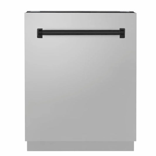 ZLINE Autograph Edition 24 in. Tallac Series 3rd Rack Dishwasher with Auto Door Open Drying, 51dBa, Stainless Steel Panel with Matte Black Handle (DWVZ-304-24-MB) main image.