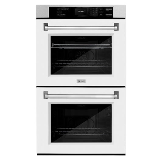 ZLINE 30 in. Professional True Convection Double Wall Oven with Air Fry and Self Clean in Satin Stainless Steel with White Matte Doors (WADS-WM-30)