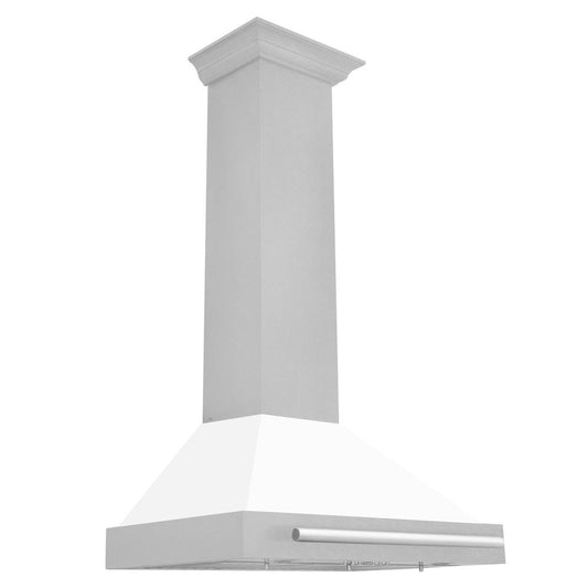 ZLINE 30 in. Convertible Satin Stainless Steel Wall Mount Range Hood with White Matte Shell and Stainless Steel Handle (KB4SNX-WM-30)