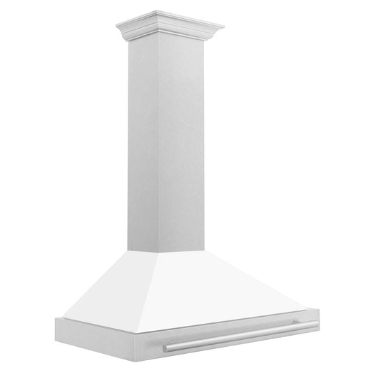 ZLINE 36 in. Convertible Satin Stainless Steel Wall Mount Range Hood with White Matte Shell and Stainless Steel Handle (KB4SNX-WM-36) side.