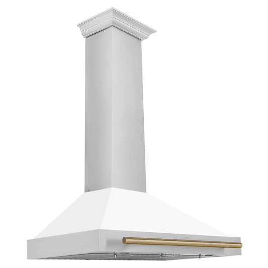 ZLINE Autograph Edition 36 in. Convertible Stainless Steel Range Hood with White Matte Shell and Champagne Bronze Accents (KB4STZ-WM36-CB)