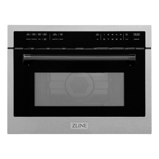 ZLINE Autograph Edition 24 in. 1.6 cu ft. Built-in Convection Microwave Oven in Satin Stainless Steel with Matte Black Accents (MWOZ-24-SS-MB) front.