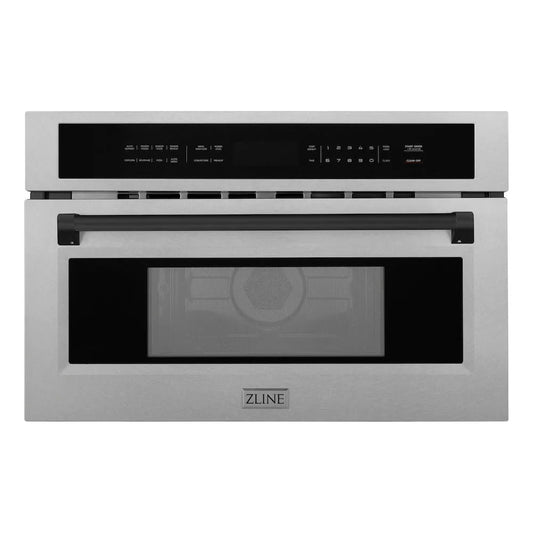 ZLINE Autograph Edition 30 in. 1.6 cu ft. Built-in Convection Microwave Oven in Satin Stainless Steel and Matte Black Accents (MWOZ-30-SS-MB) main image.