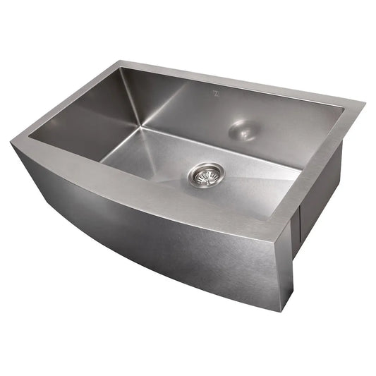 ZLINE 33 in. Vail Farmhouse Apron Mount Single Bowl Satin Stainless Steel Kitchen Sink with Bottom Grid (SAS-33S) main image.