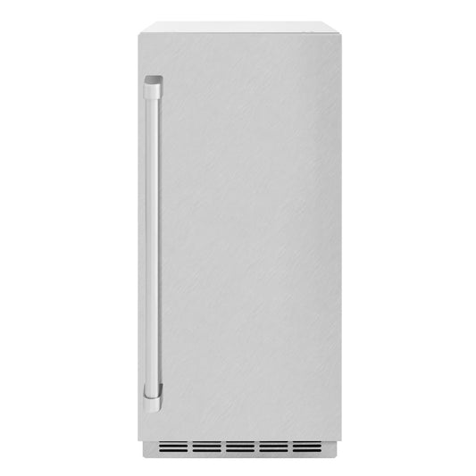 ZLINE 15 in. Touchstone Gourmet Ice Maker with Drain Pump and Satin Stainless Steel Door (IGMD-SN-15) front.