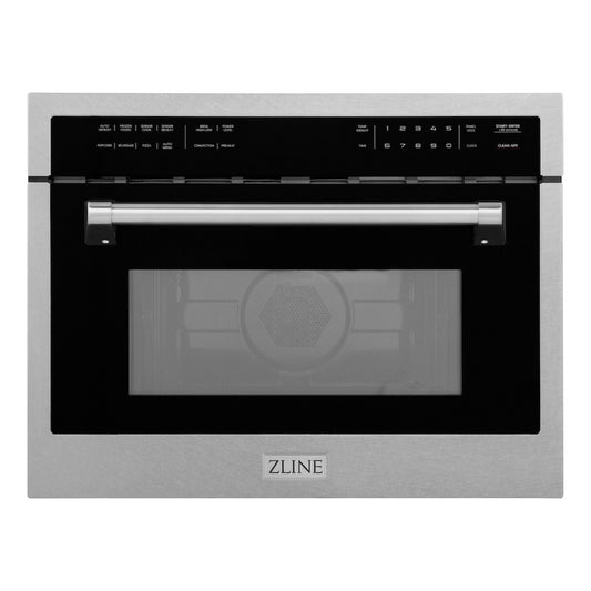 ZLINE 24 in. 1.6 cu ft. Built-in Convection Microwave Oven in Satin Stainless Steel with Speed and Sensor Cooking (MWO-24-SS) front.