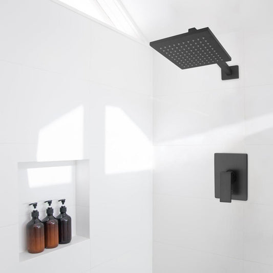 ZLINE Bliss Rainfall Shower Faucet in Gun Metal (BLS-SHF-GM) in a luxury bathroom.