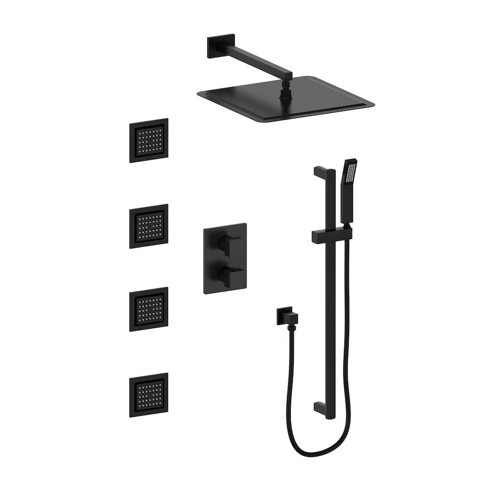 Crystal Bay Thermostatic Shower with Body Jets in Matte Black (CBY